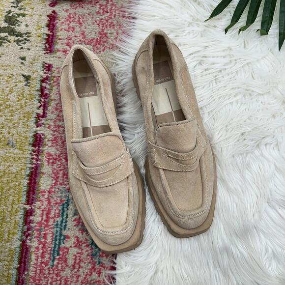 Dolce Vita Neutral Minimalist Chunky Platform Elias Dune Suede Leather Loafers 9 - Picture 2 of 9